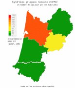 En Aquitaine, la semaine dernière, le taux d’incidence des syndromes grippaux vus en consultation de médecine générale a été de 218 cas pour 100 000 habitants. Voir la page