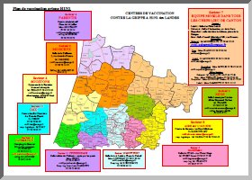 La vacination dans notre partie des landes est faîtes par une équipe mobile, les Saint-Justinois sont obligés de se rendre à Gabaret (extrait du site du consiel général), voir la carte