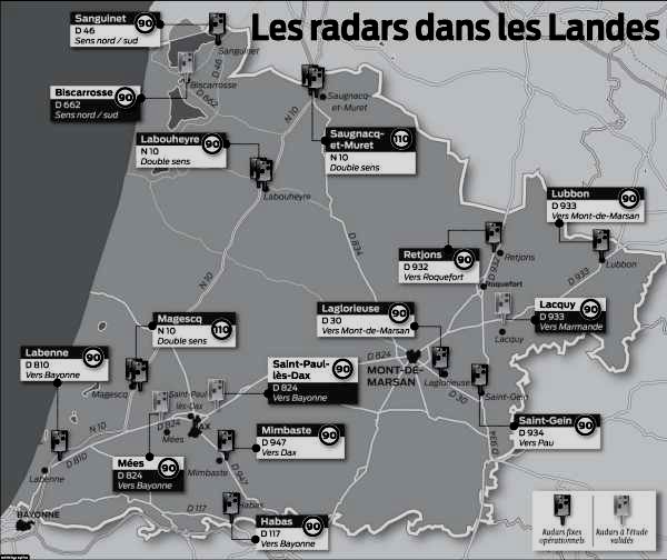 Carte des radars landais, cliquer pour agrandir